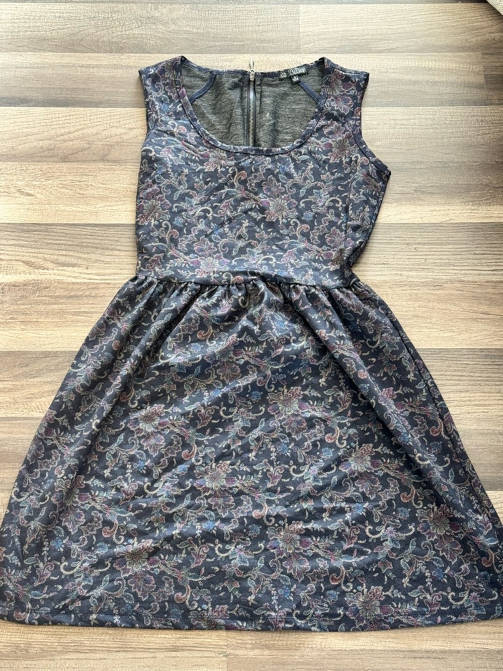 BeBop Floral Scoop Neck Mini Dress in Black and Purple